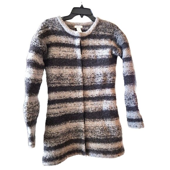 Sundance Chunky Sweater S fleece Gray Stripe Wool Alpaca Sweater Coat Snap - Picture 15 of 16